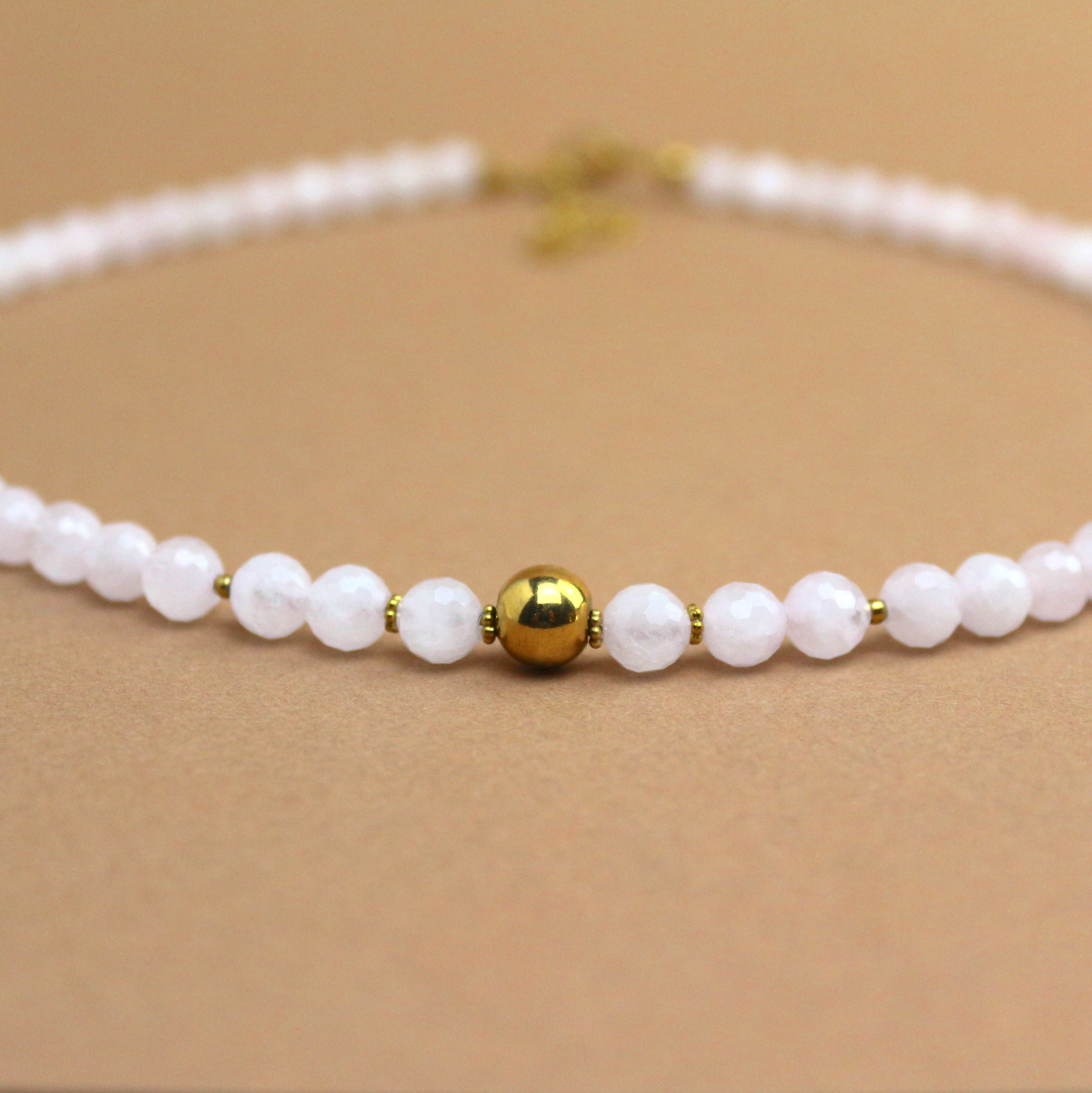 Collier "Lyne" Quartz rose facetté