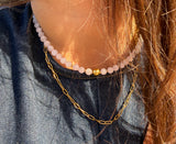 Collier "Lyne" Quartz rose facetté