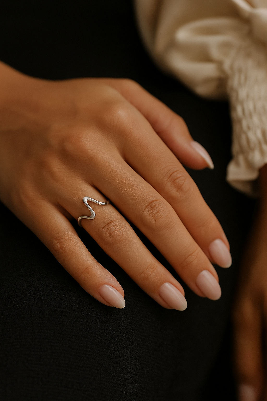 Bague Vague géométrique vintage Acier Inoxydable argenté