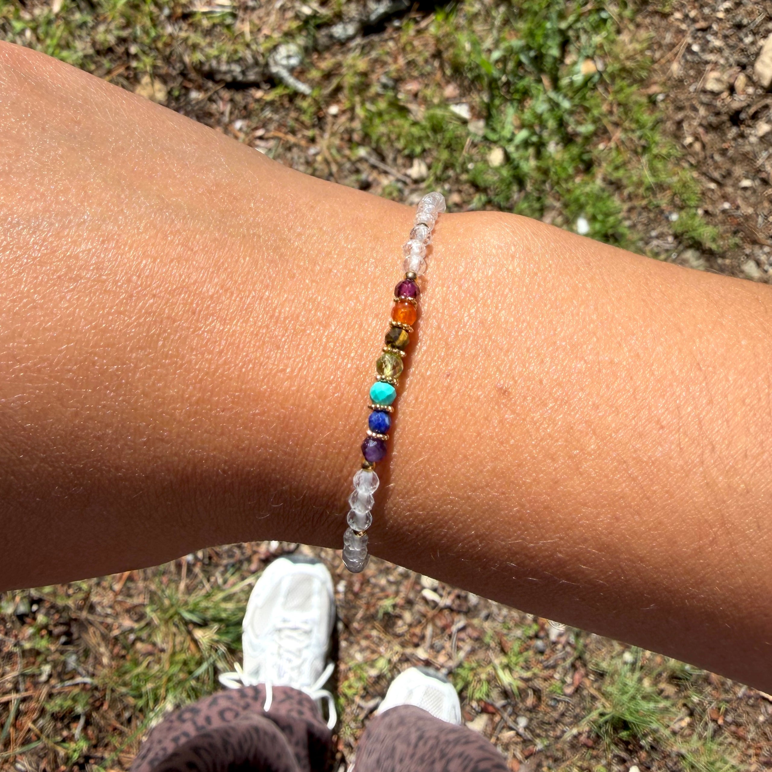 Bracelet "Eveil 7 Chakras" Cristal de Roche facetté
