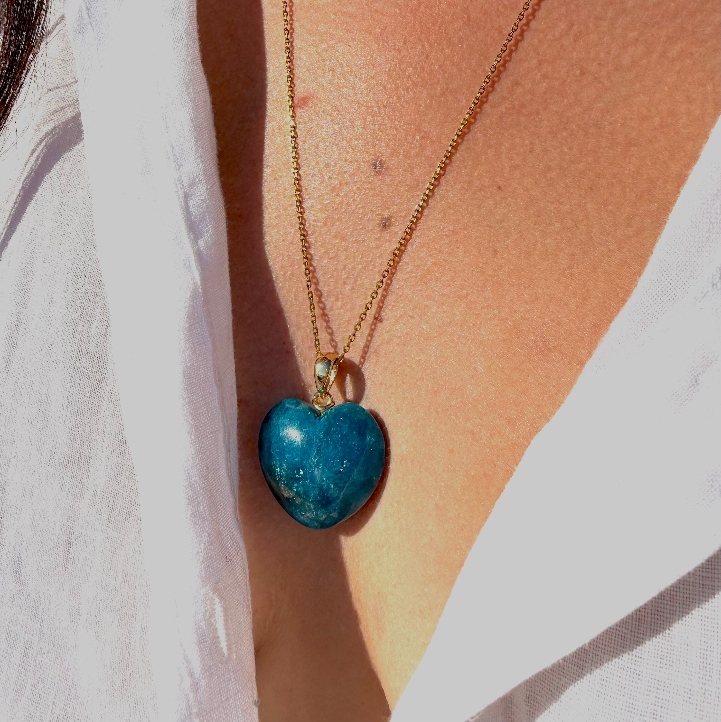 Pendentif Coeur Apatite bleue
