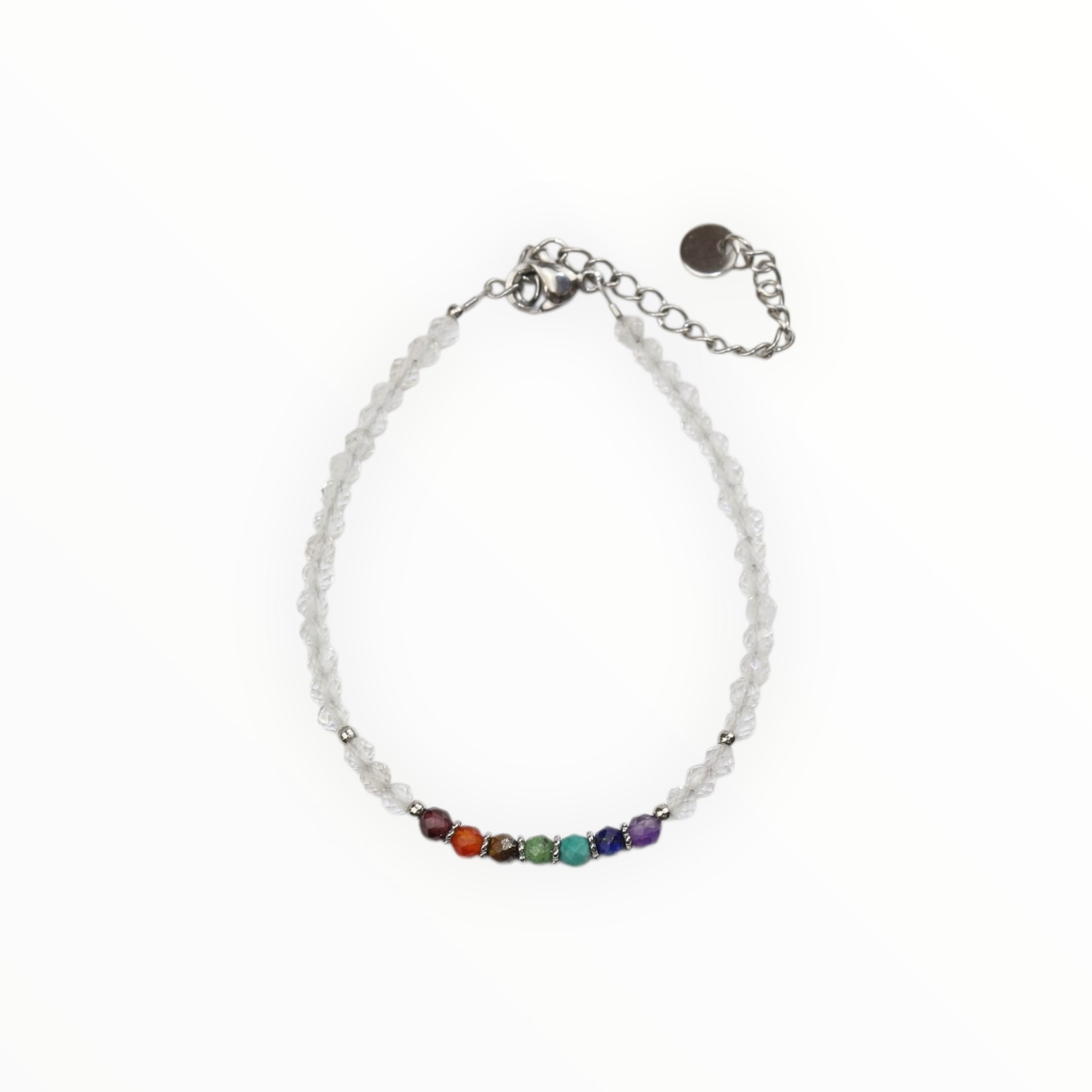 Bracelet "Eveil 7 Chakras" Cristal de Roche facetté