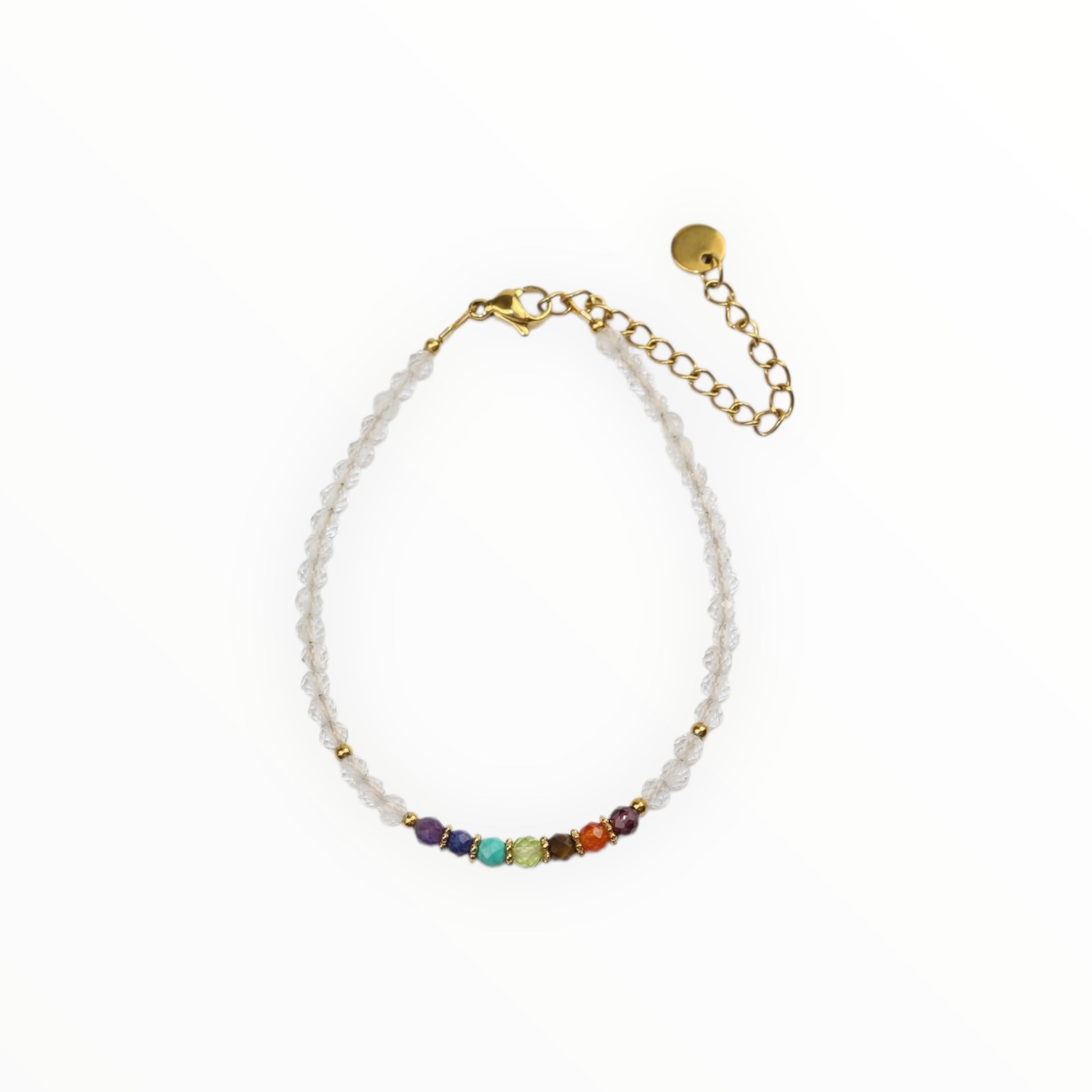 Bracelet "Eveil 7 Chakras" Cristal de Roche facetté