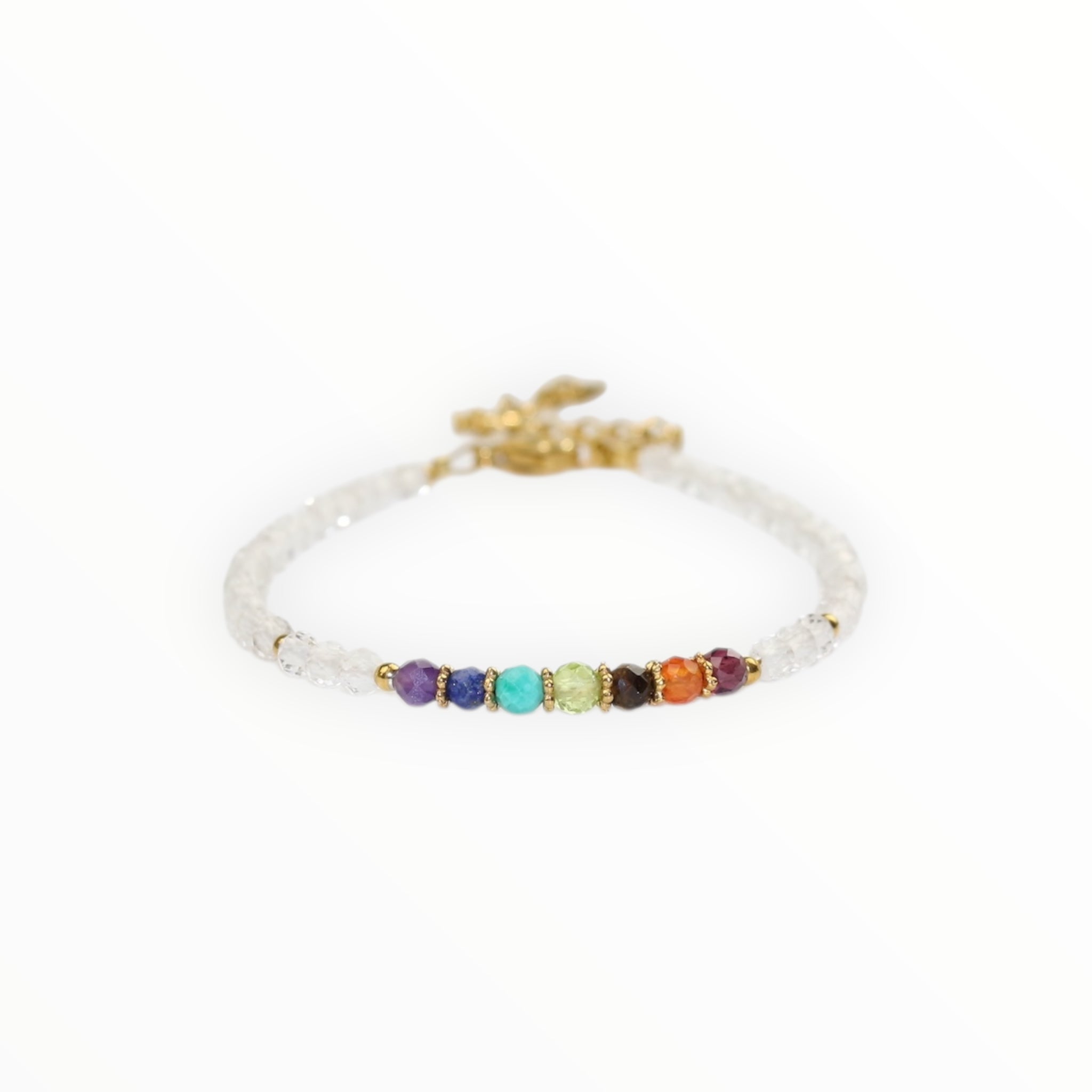 Bracelet "Eveil 7 Chakras" Cristal de Roche facetté