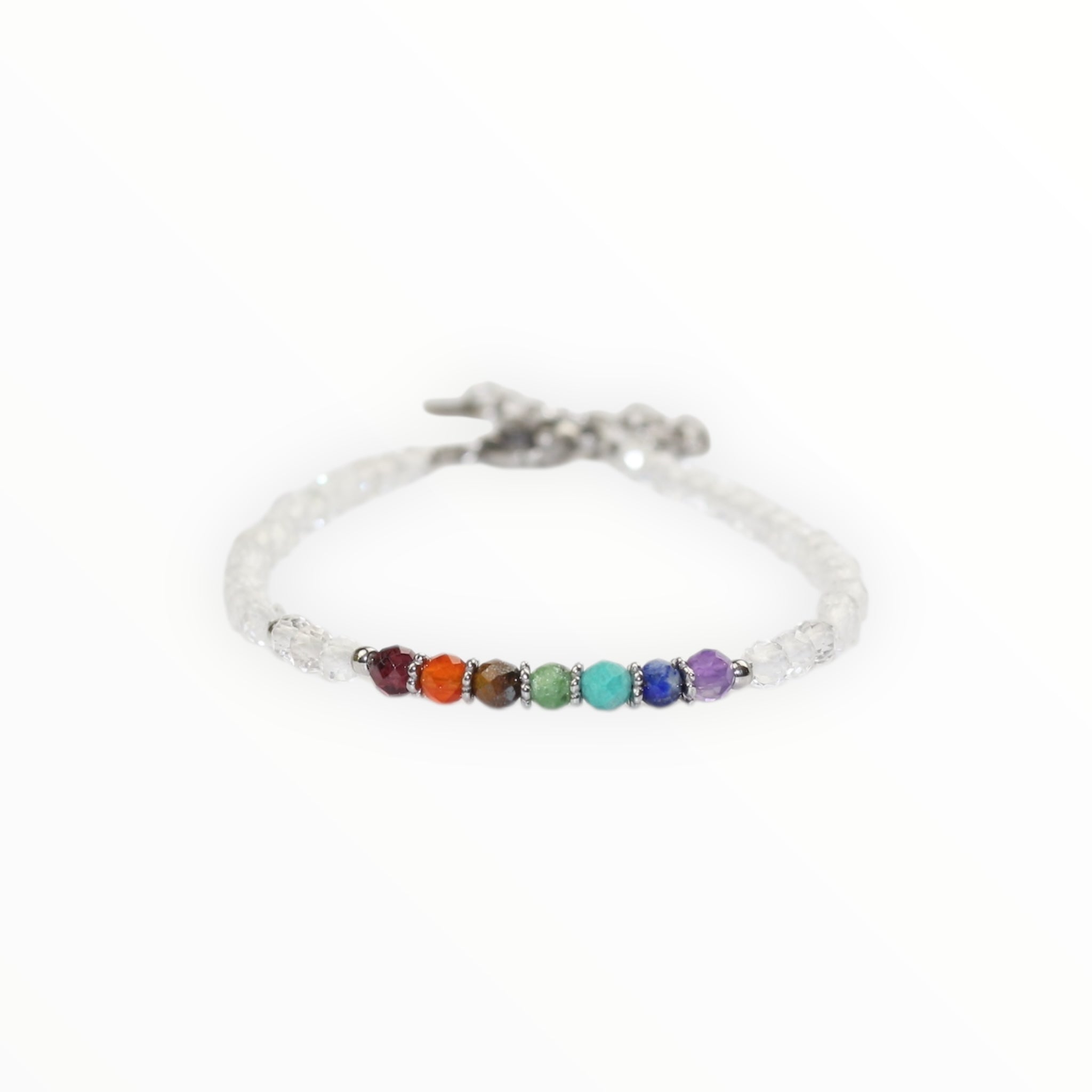 Bracelet "Eveil 7 Chakras" Cristal de Roche facetté