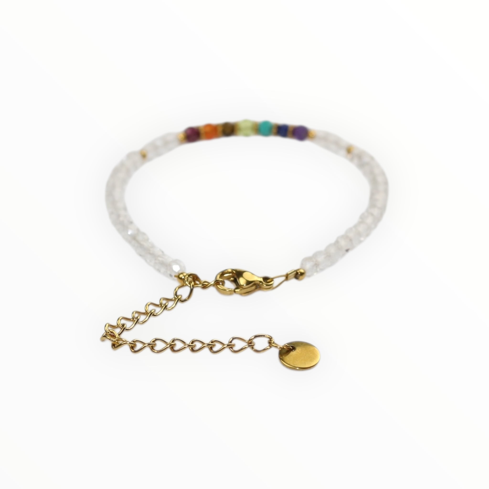 Bracelet "Eveil 7 Chakras" Cristal de Roche facetté