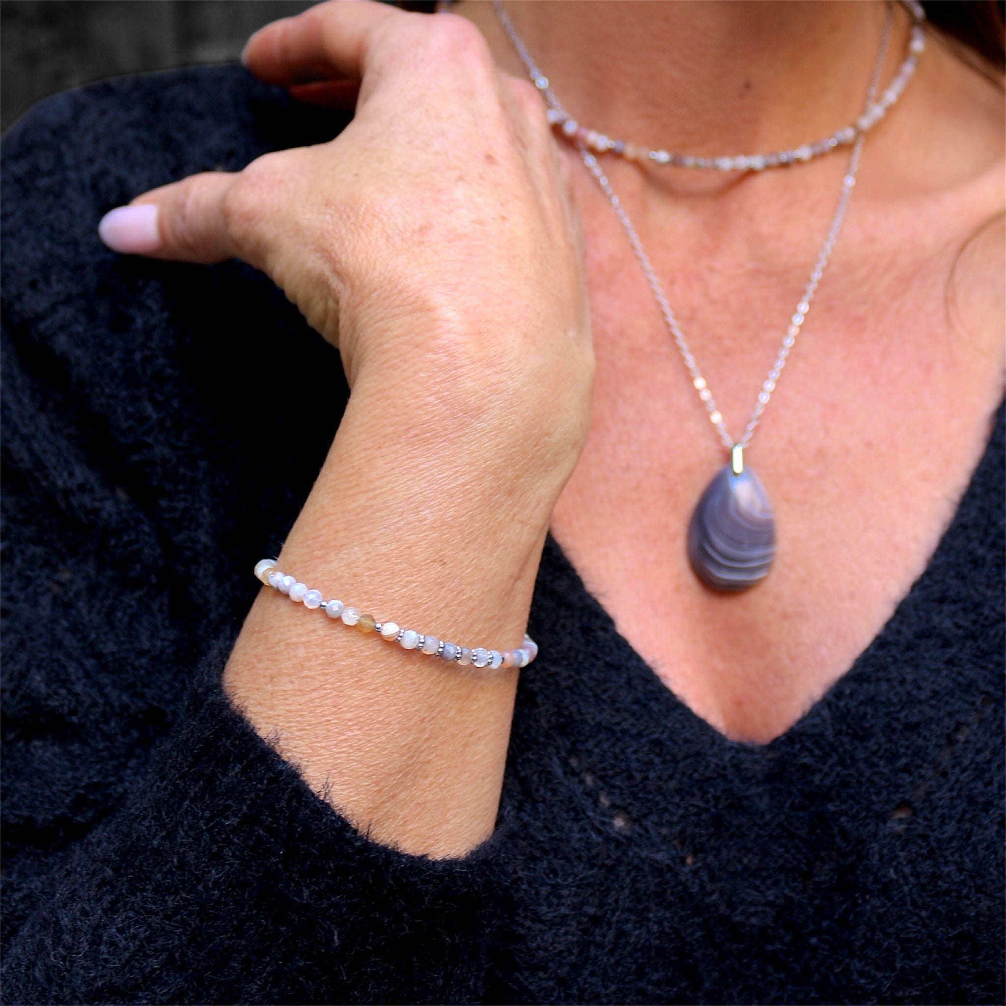 Bracelet "Eveil" Agate Botswana facettée