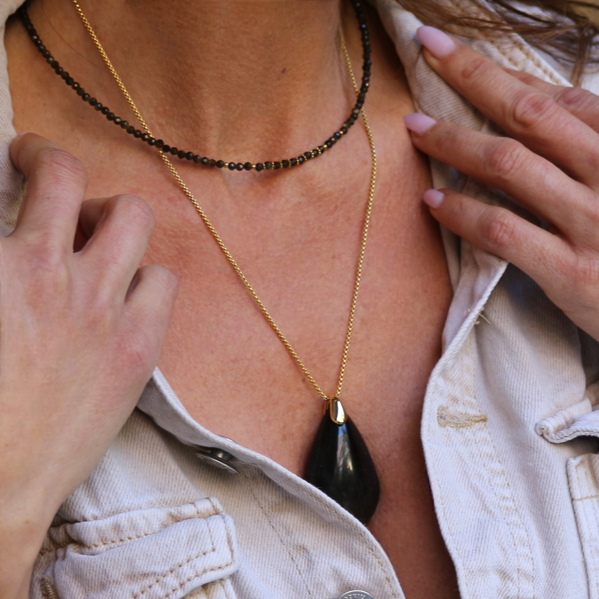 Collier "Eveil" Obsidienne dorée facettée
