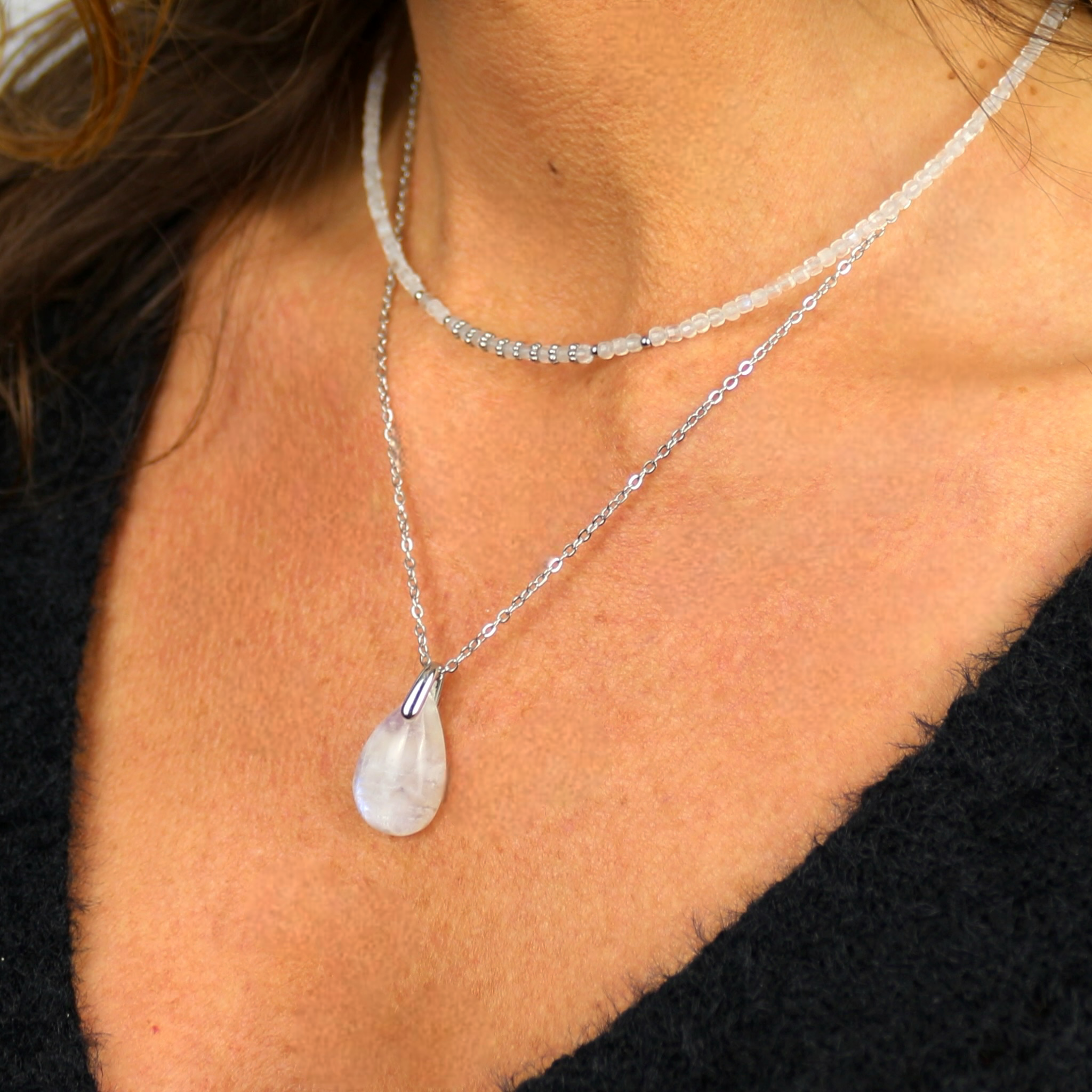Collier "Eveil" Pierre de Lune Cube facettée