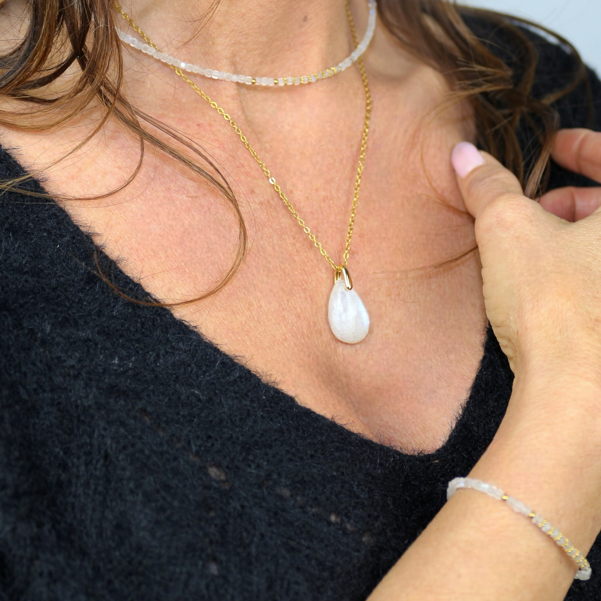 Collier "Eveil" Pierre de Lune Cube facettée