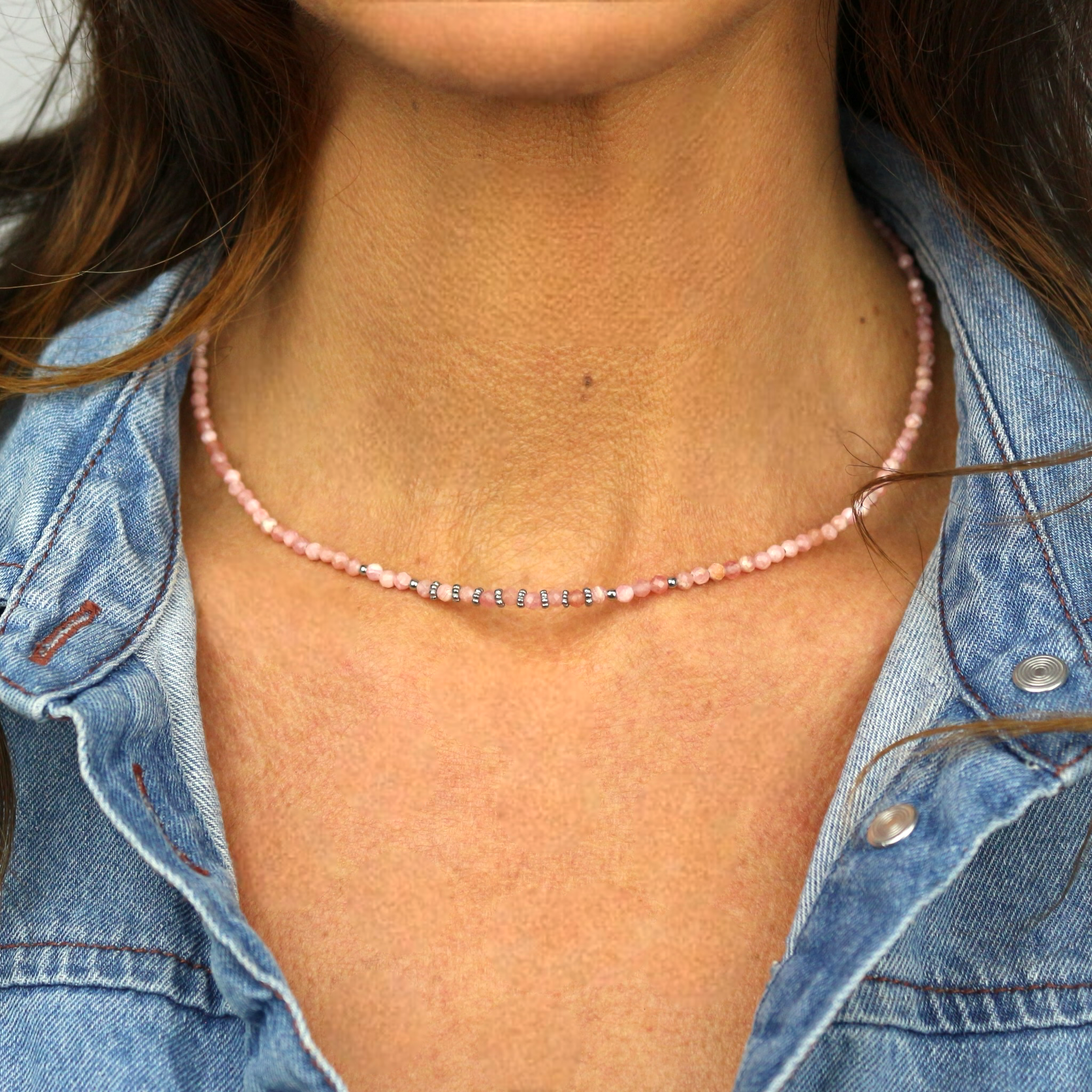 Collier "Eveil" Rhodochrosite facettée