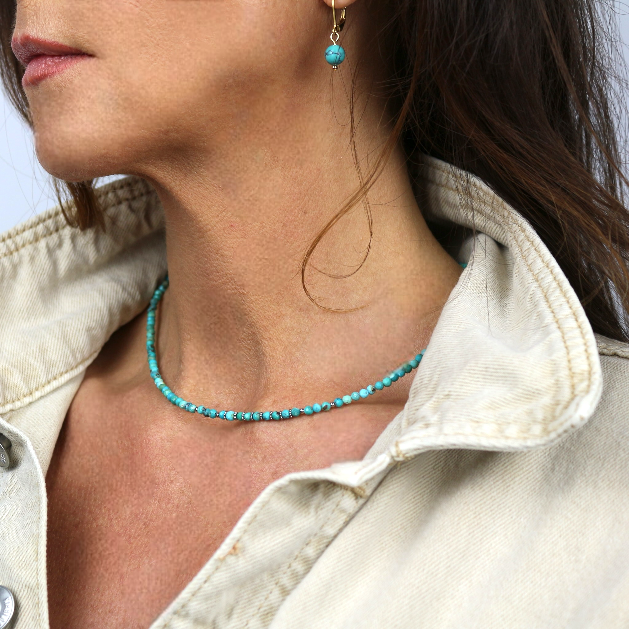Collier "Eveil" Turquoise Hubei facettée