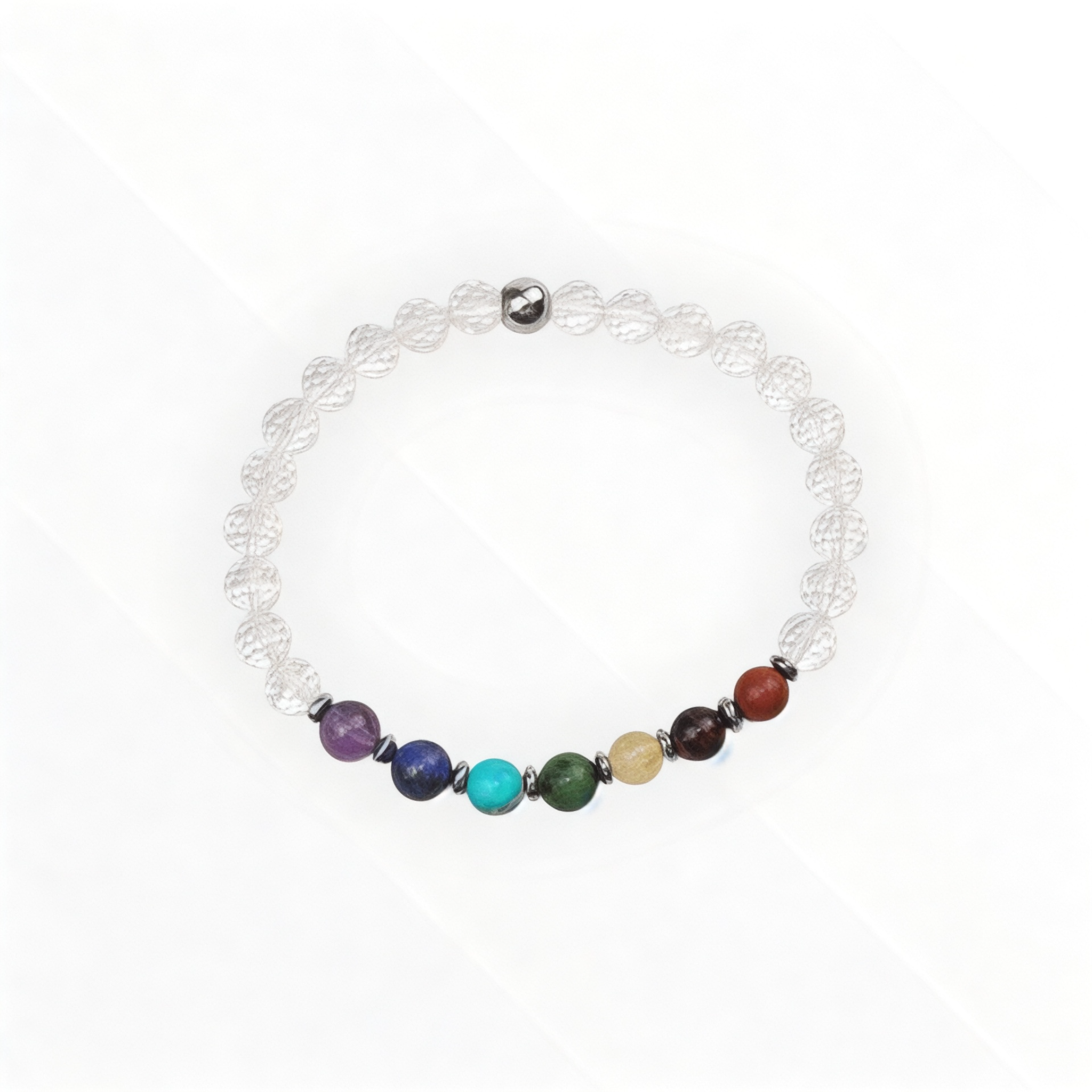 Bracelet "7 Chakras" Cristal de Roche facetté