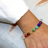 Bracelet "7 Chakras" Cristal de Roche facetté