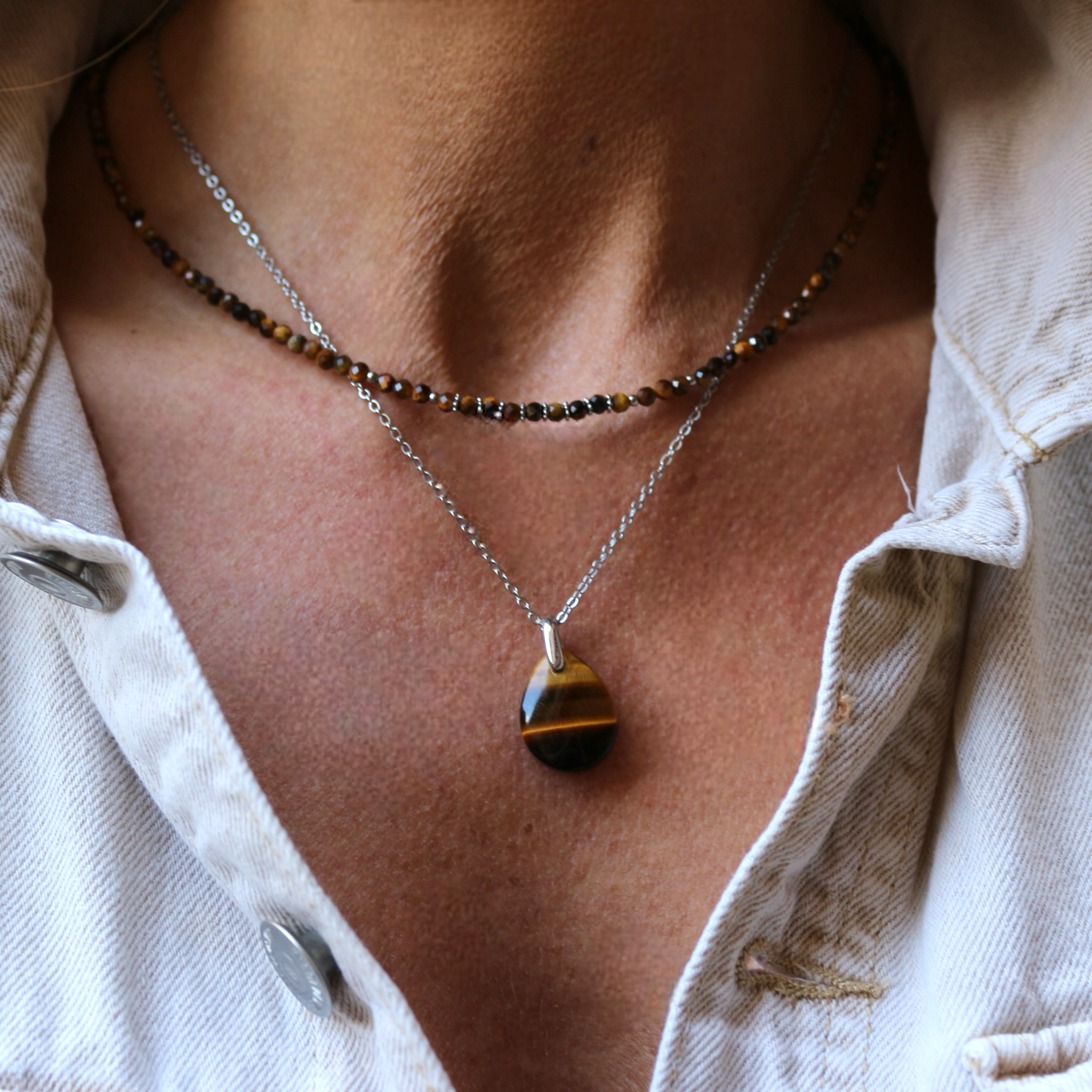 Pendentif Goutte Oeil de Tigre