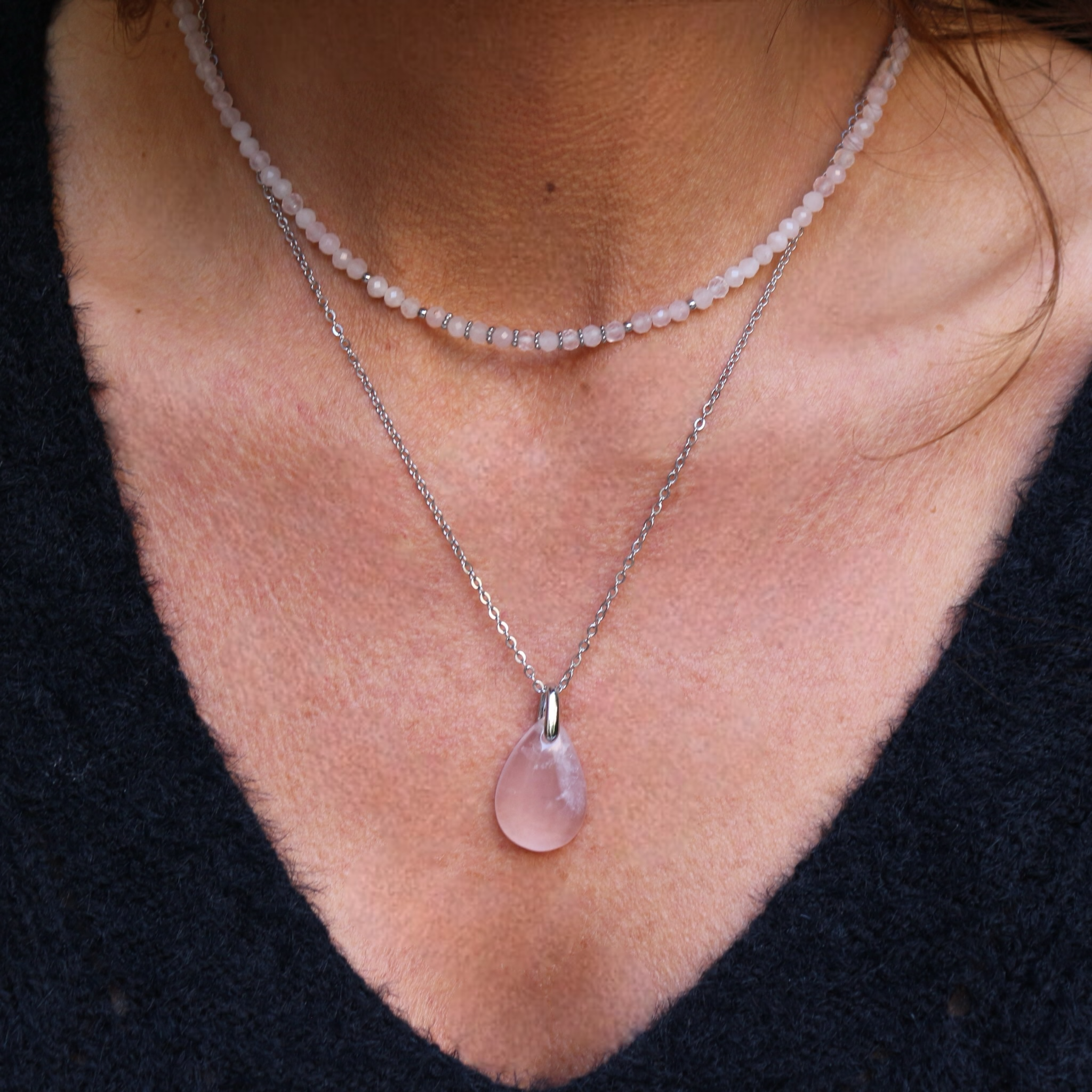 Pendentif Goutte Quartz Rose